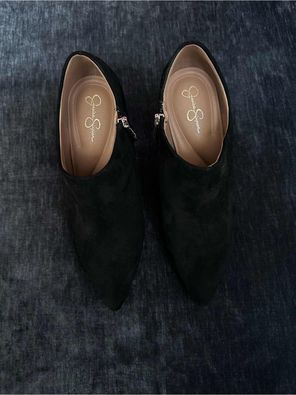 Jessica Simpson Black Suede Pointed Toe Heeled Booties Size 10 NWOT - Picture 2 of 6